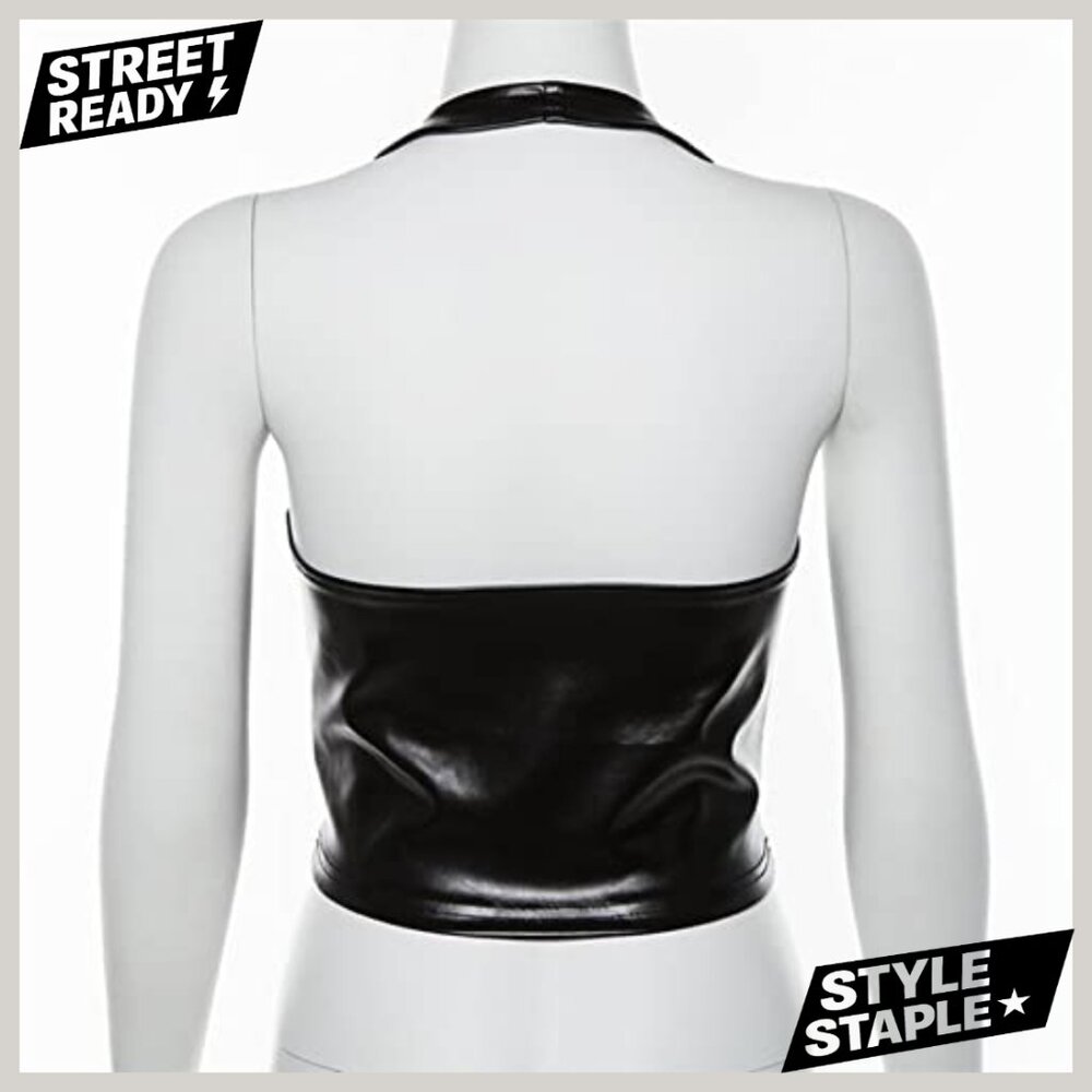 Adjustable Spaghetti Strap PU Leather Bustier Cro… - image 6